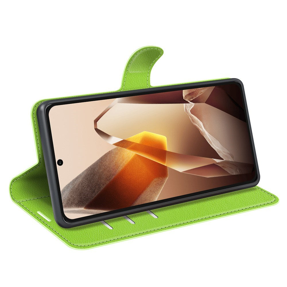 EIDERWOOD OnePlus 13 Støtsikker Lær Wallet Cover med Litchi Tekstur - Grønn