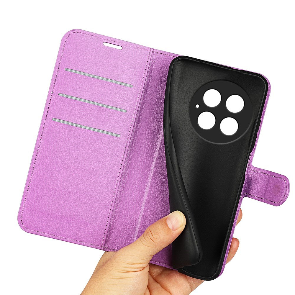 EIDERWOOD OnePlus 13 Støtsikker Lær Wallet Cover med Litchi Tekstur - Lilla