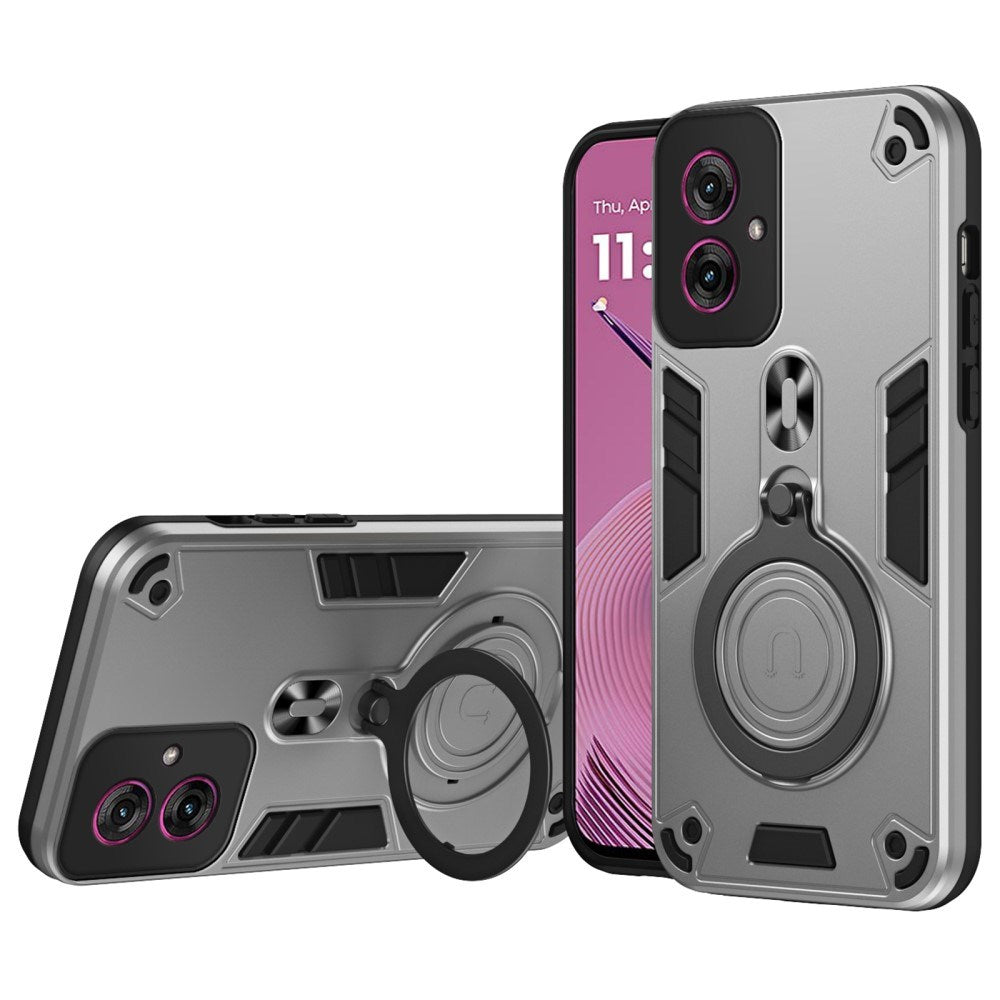 EIDERWOOD Motorola Moto G55 Hybrid Håndverker Deksel m. Roterende Kickstand - Sølv