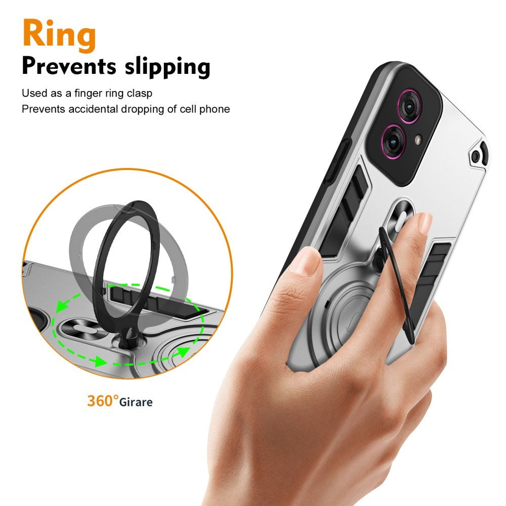 EIDERWOOD Motorola Moto G55 Hybrid Håndverker Deksel m. Roterende Kickstand - Sølv