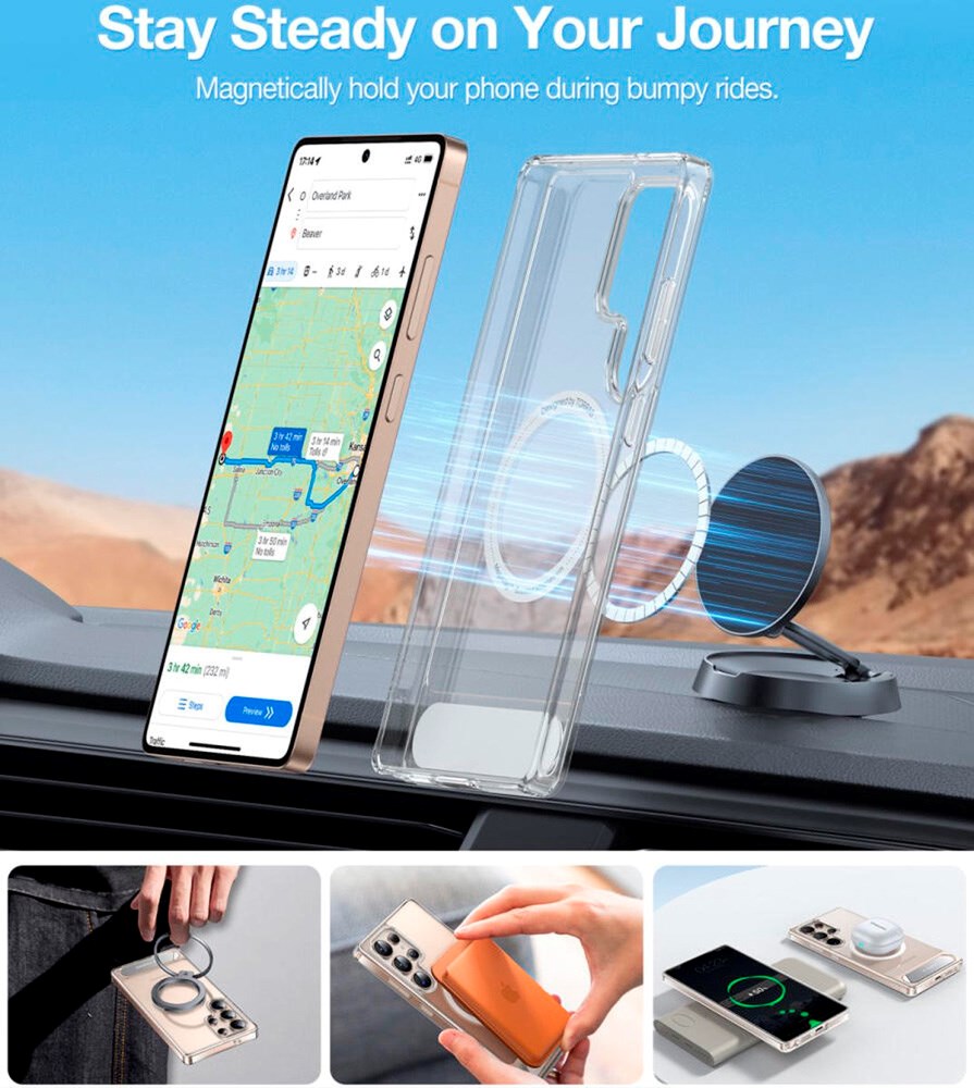 TORRAS Samsung Galaxy S25 Ultra Hybrid Deksel m. Ståfunksjon - MagSafe Kompatibel - Gjennomsiktig
