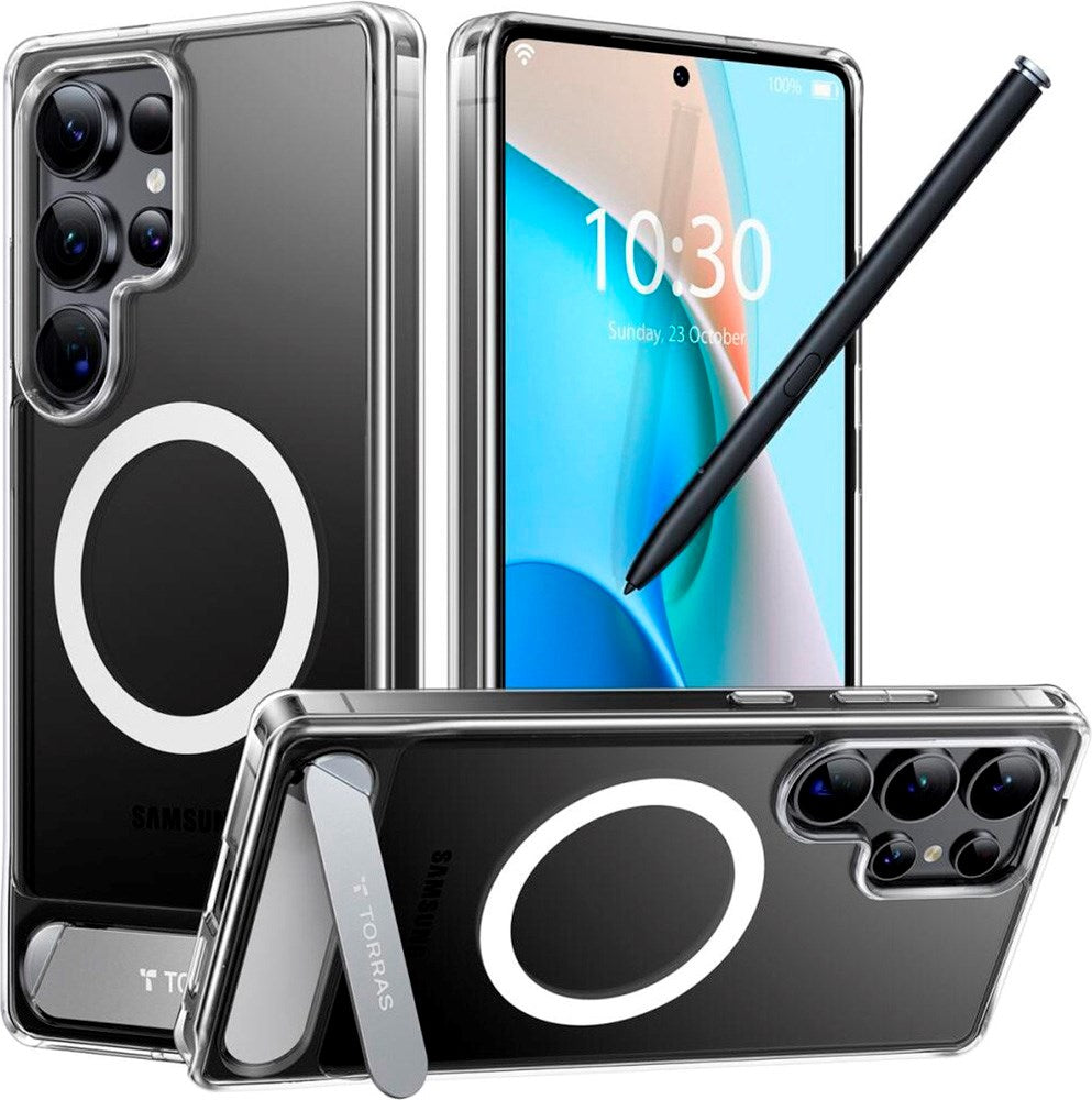 TORRAS Samsung Galaxy S25 Ultra Hybrid Deksel m. Ståfunksjon - MagSafe Kompatibel - Gjennomsiktig