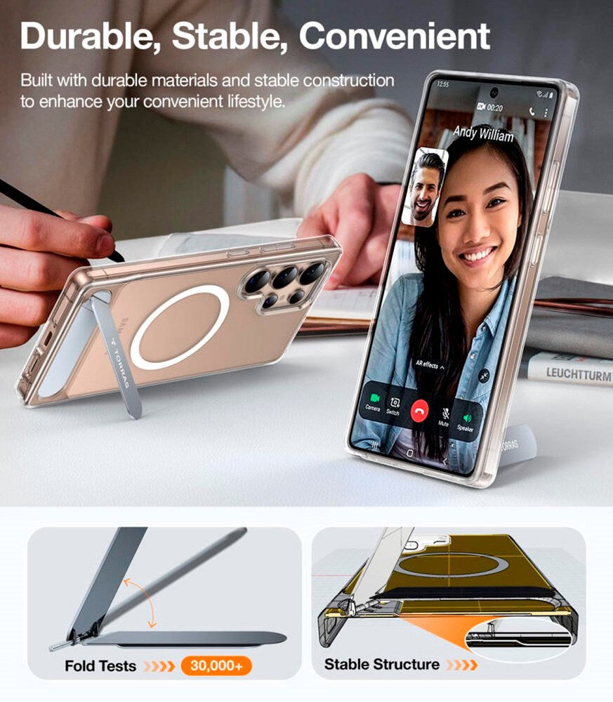 TORRAS Samsung Galaxy S25 Ultra Hybrid Deksel m. Ståfunksjon - MagSafe Kompatibel - Gjennomsiktig
