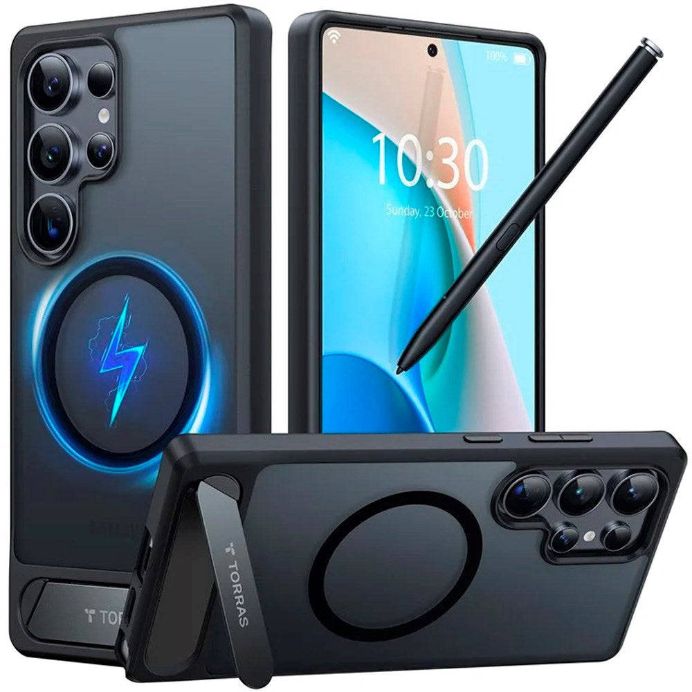 TORRAS Samsung Galaxy S25 Ultra Hybrid Deksel m. Ståfunksjon - MagSafe Kompatibel - Svart