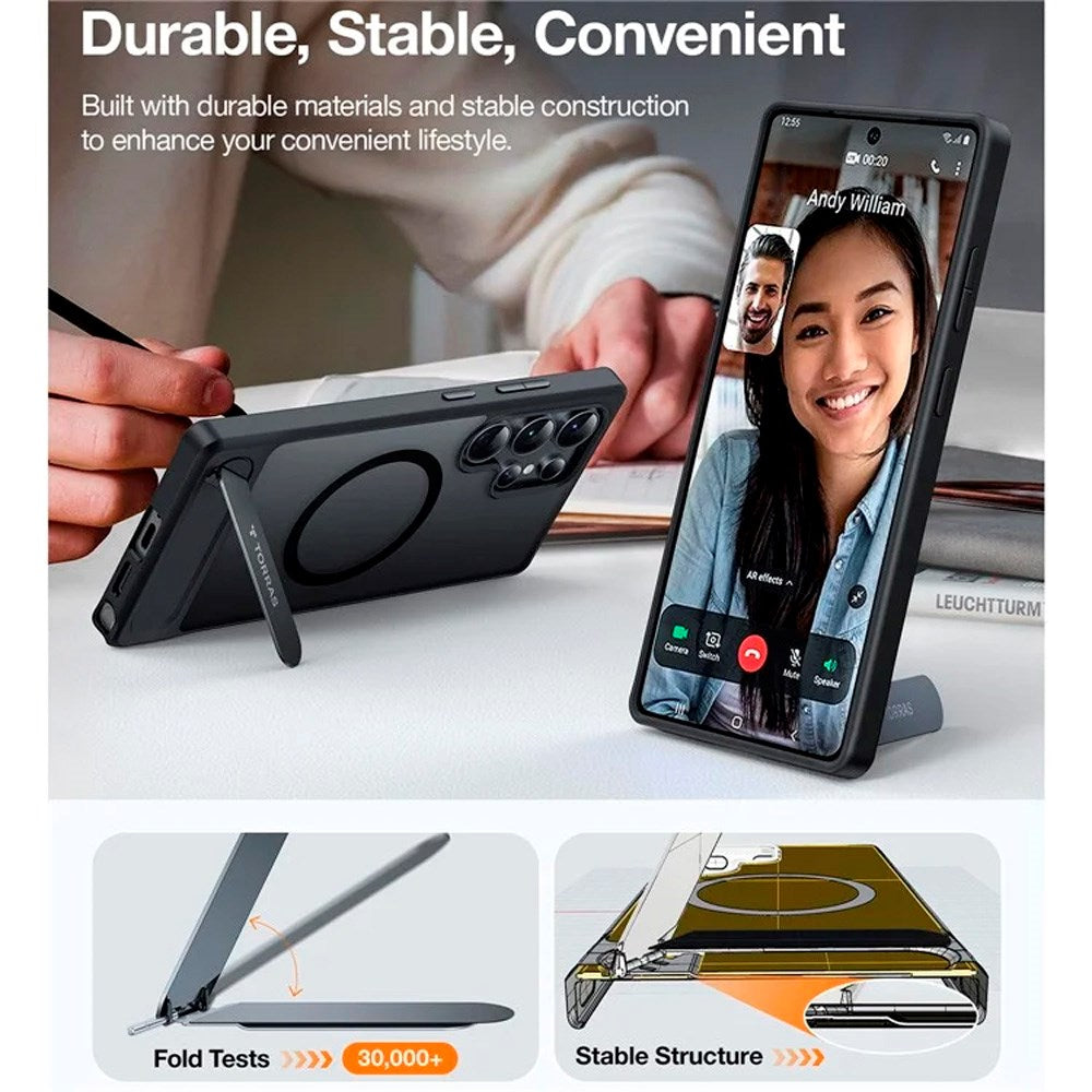 TORRAS Samsung Galaxy S25 Ultra Hybrid Deksel m. Ståfunksjon - MagSafe Kompatibel - Svart