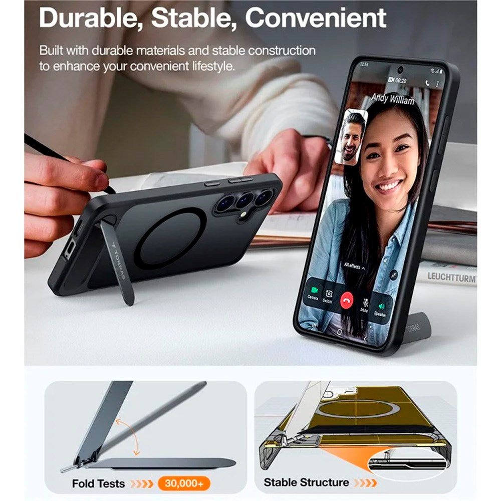 TORRAS Samsung Galaxy S25+ (Plus) Hybrid Deksel m. Ståfunksjon - MagSafe Kompatibel - Svart