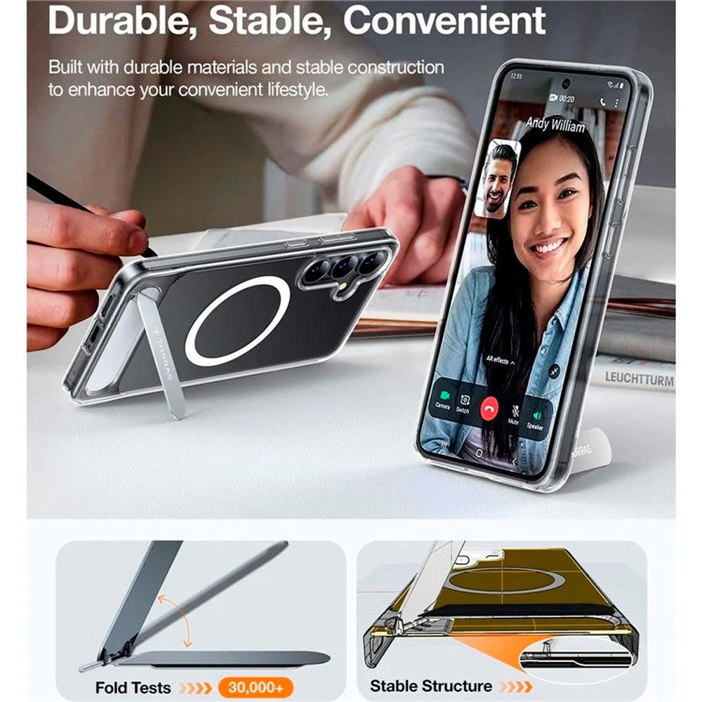 TORRAS Samsung Galaxy S25 Hybrid Deksel m. Ståfunksjon - MagSafe Kompatibel - Gjennomsiktig