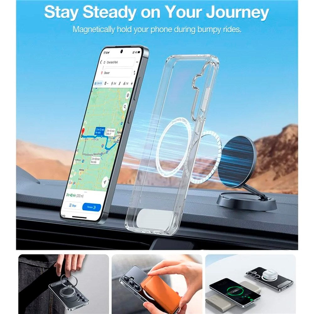 TORRAS Samsung Galaxy S25 Hybrid Deksel m. Ståfunksjon - MagSafe Kompatibel - Gjennomsiktig