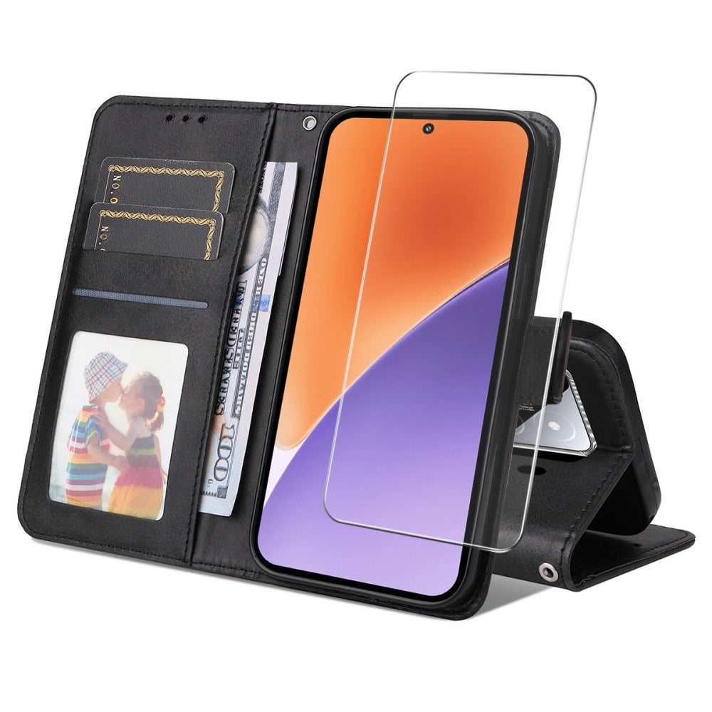 EIDERWOOD Xiaomi 15 Kunstskinn Flip Deksel med Stropp & Skjermbeskytter - Svart