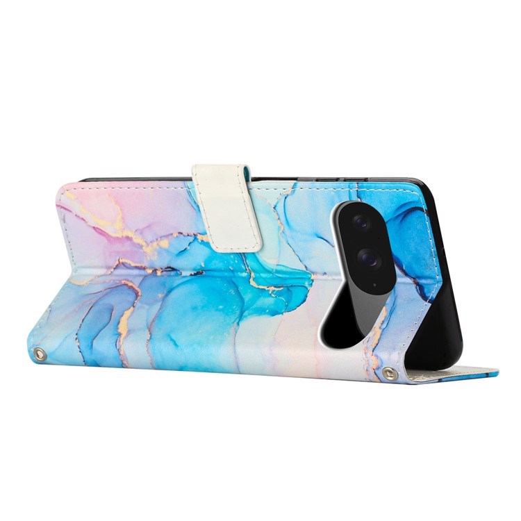 EIDERWOOD Google Pixel 10 / 10 Pro / 9 / 9 Pro Marmor Kunstskinn Flip Deksel m. Stropp - Rosa / Grønn