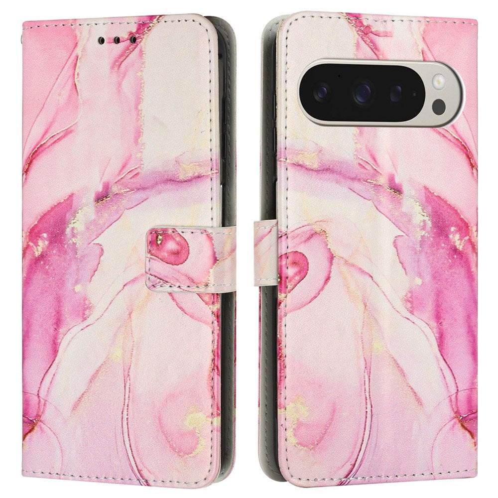 EIDERWOOD Google Pixel 10 Pro XL / 9 Pro XL Marmor Mønstret Kunstskinn Flip Deksel m. Stropp - Rosa
