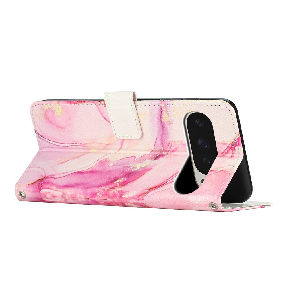 EIDERWOOD Google Pixel 10 Pro XL / 9 Pro XL Marmor Mønstret Kunstskinn Flip Deksel m. Stropp - Rosa
