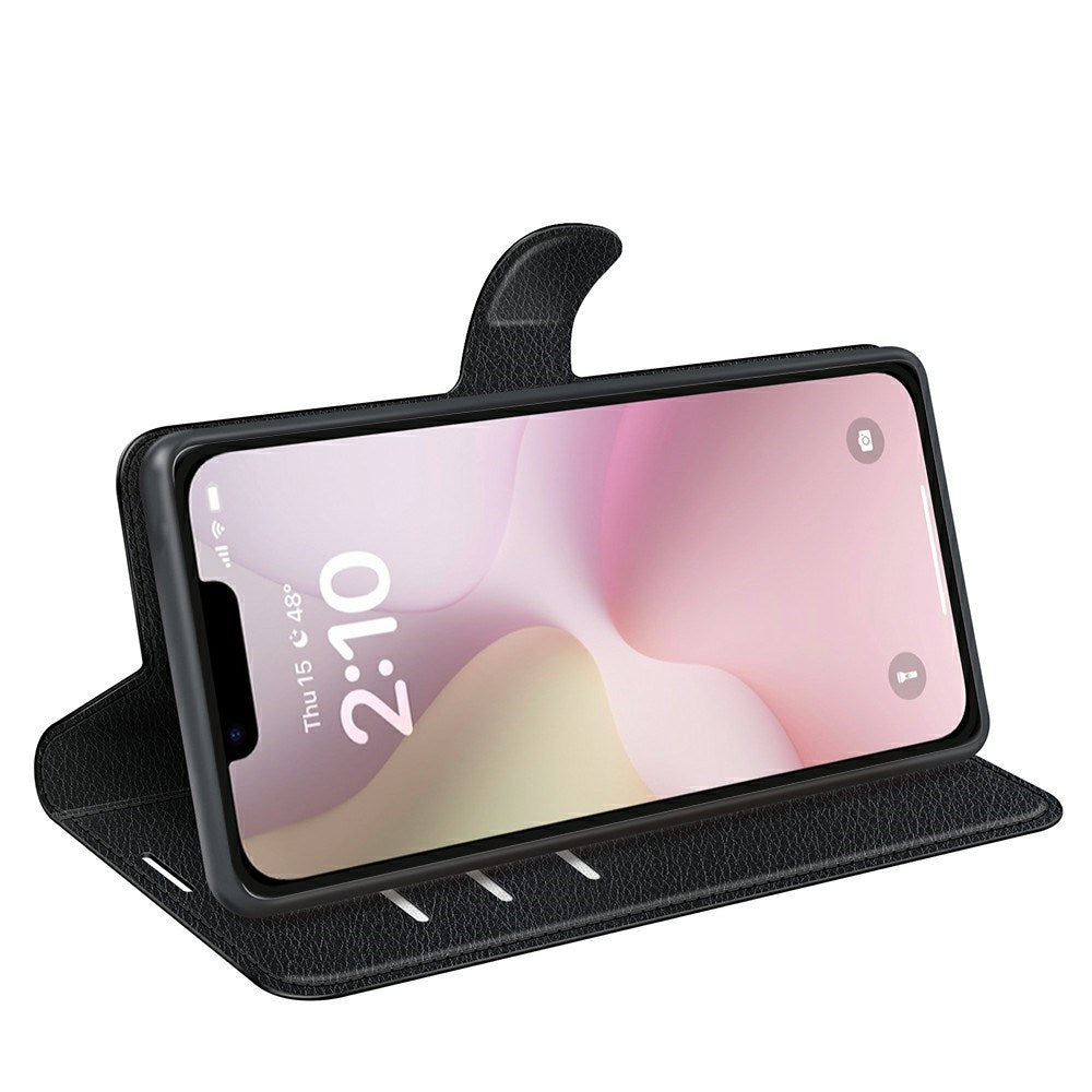 EIDERWOOD iPhone 16e Kunstskinn Flip Deksel m. Kortholder & Ståfunksjon - Svart