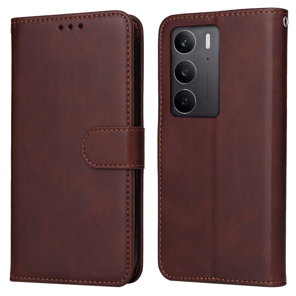 EIDERWOOD Realme 14X (5G) / C75 Kunstskinn Flip Deksel m. Stropp - Brun