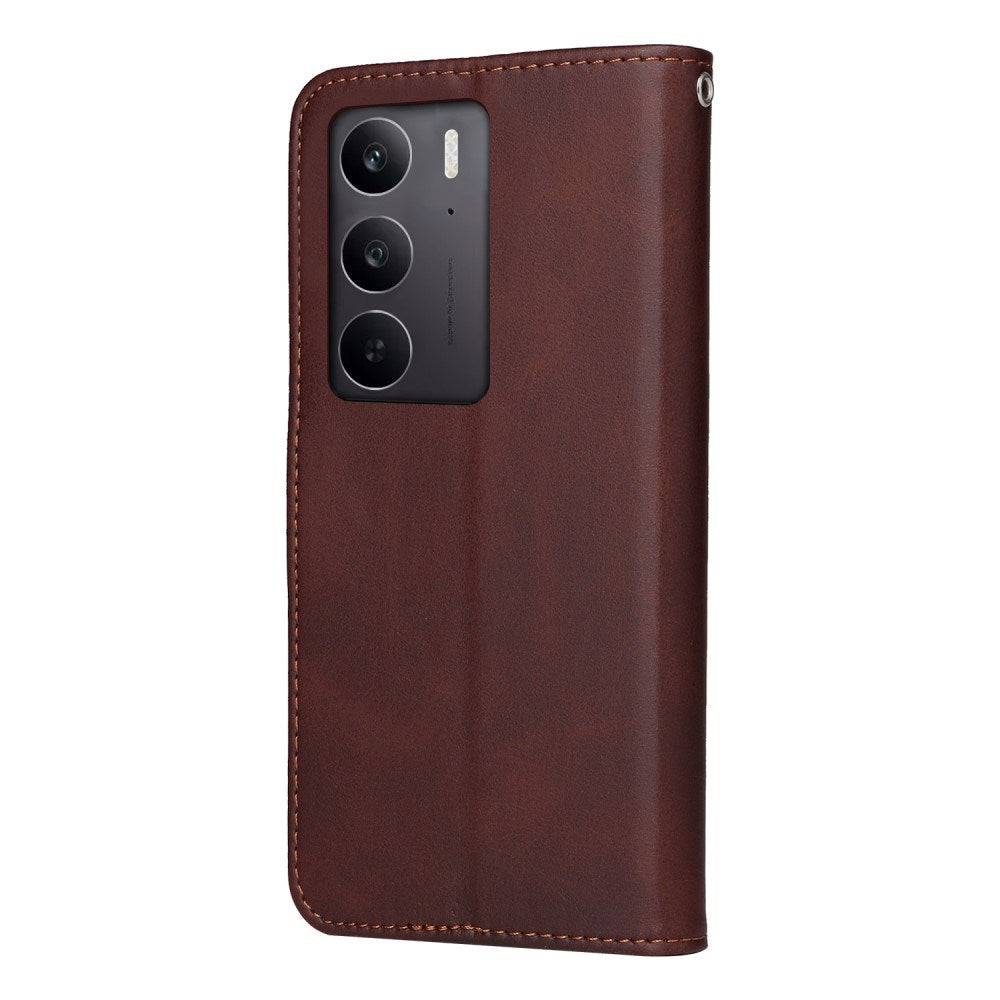 EIDERWOOD Realme 14X (5G) / C75 Kunstskinn Flip Deksel m. Stropp - Brun