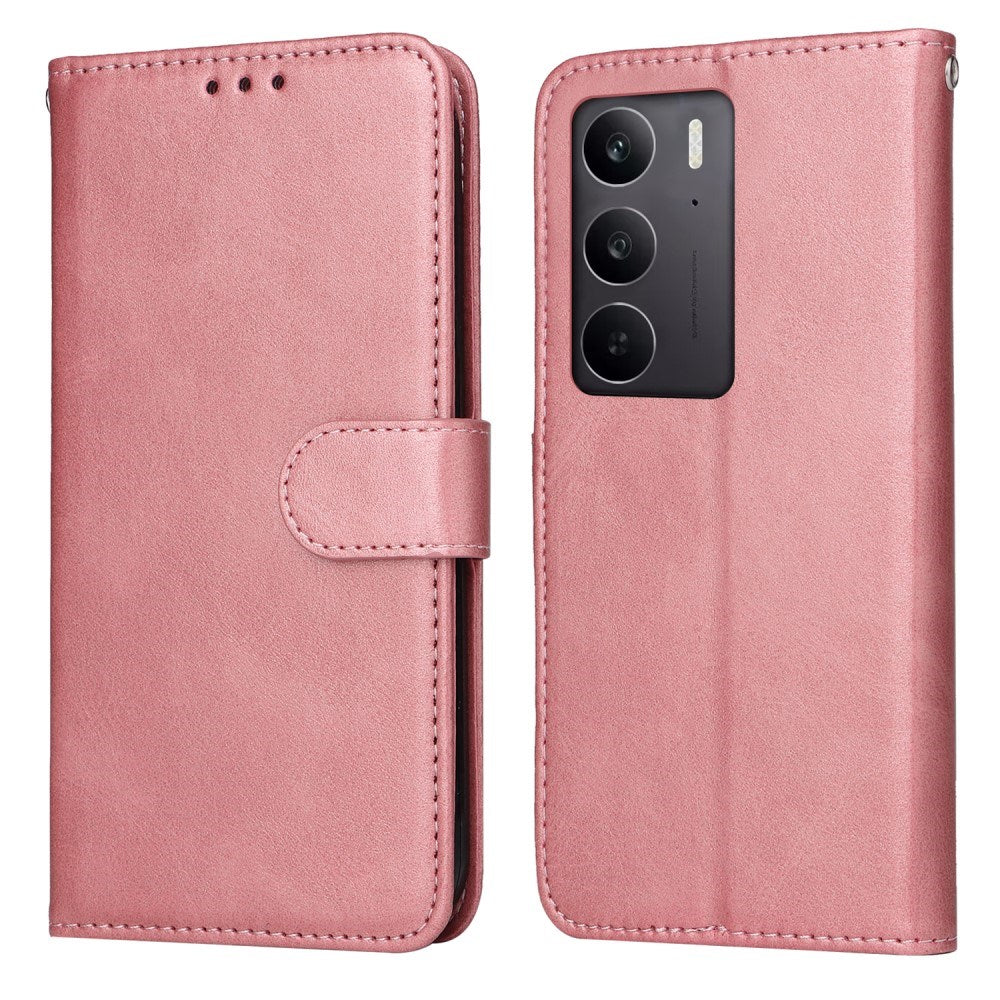 EIDERWOOD Realme 14X (5G) / C75 Kunstskinn Flip Deksel m. Stropp - Rosa