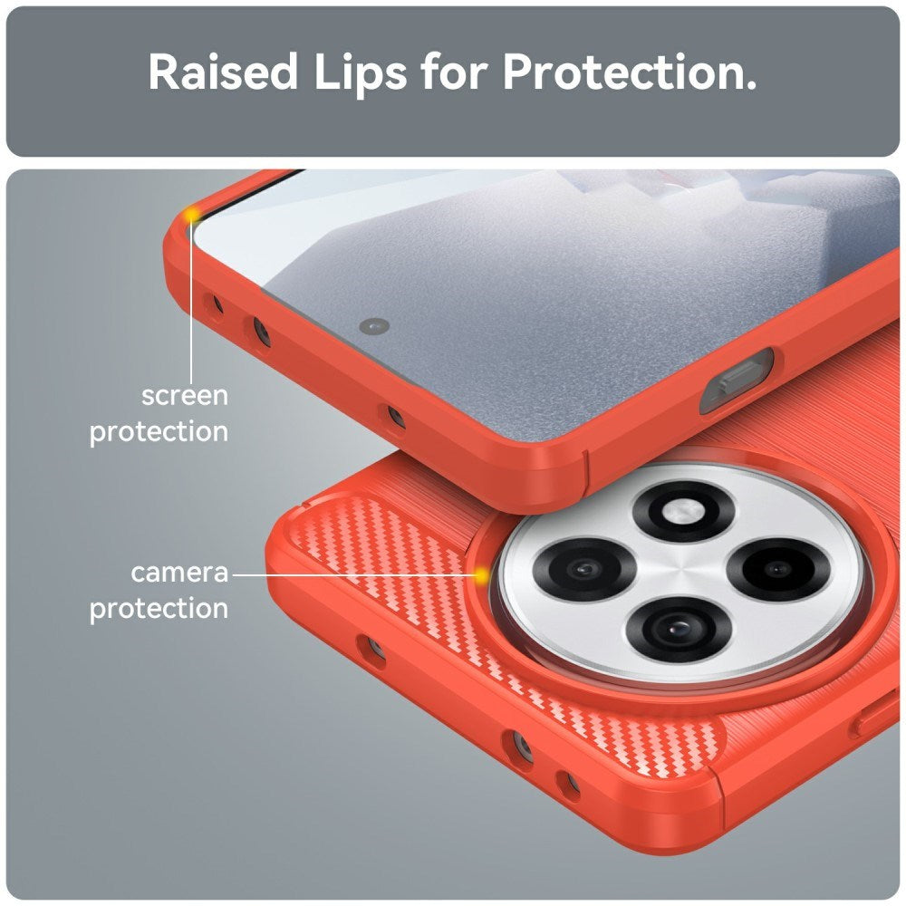 EIDERWOOD OnePlus 13R Brushed Carbon Fiber Fleksibelt Plast Deksel - Rød
