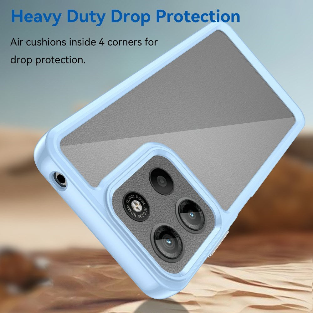 EIDERWOOD Motorola Moto G15 / G05 / E15 Hybrid Plast Deksel - Gjennomsiktig / Blå Kant