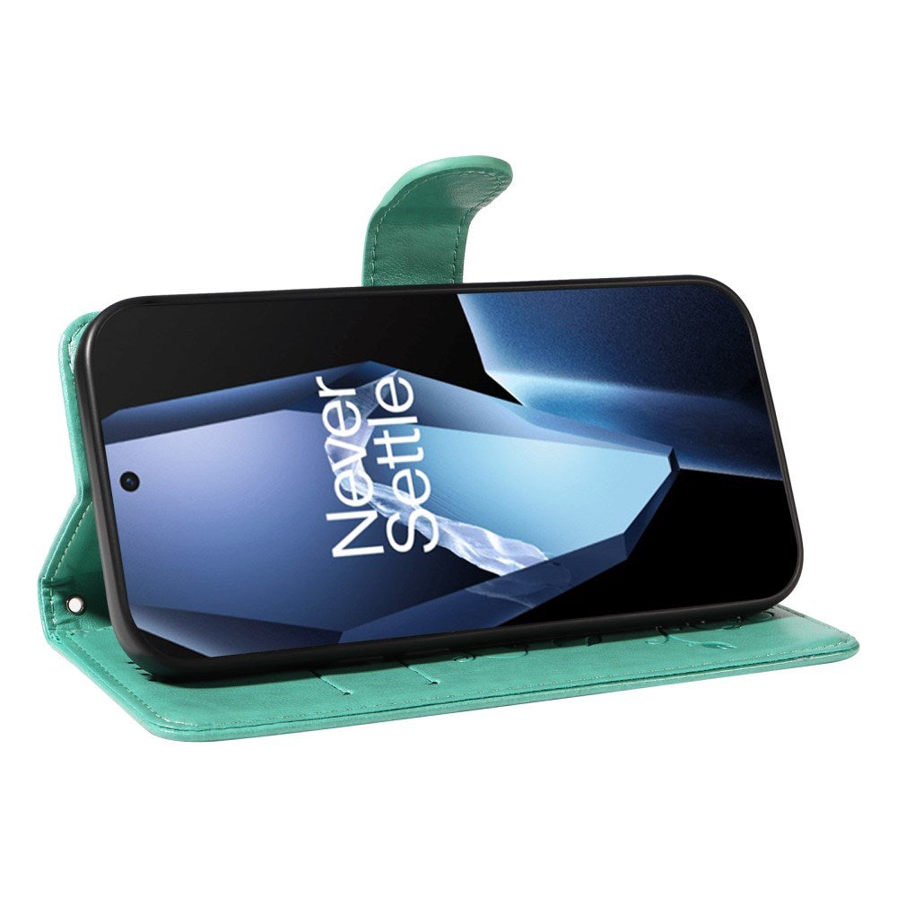 EIDERWOOD OnePlus 13R Flipdeksel med Gravert Motiv - Kortholder og Stativfunksjon - Grønn
