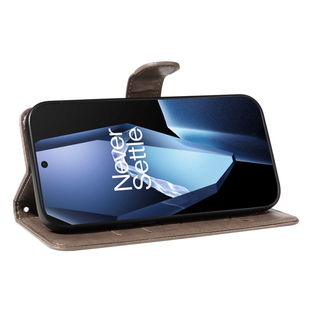 EIDERWOOD OnePlus 13R Flipdeksel med Gravert Motiv - Kortholder og Stativfunksjon - Grå