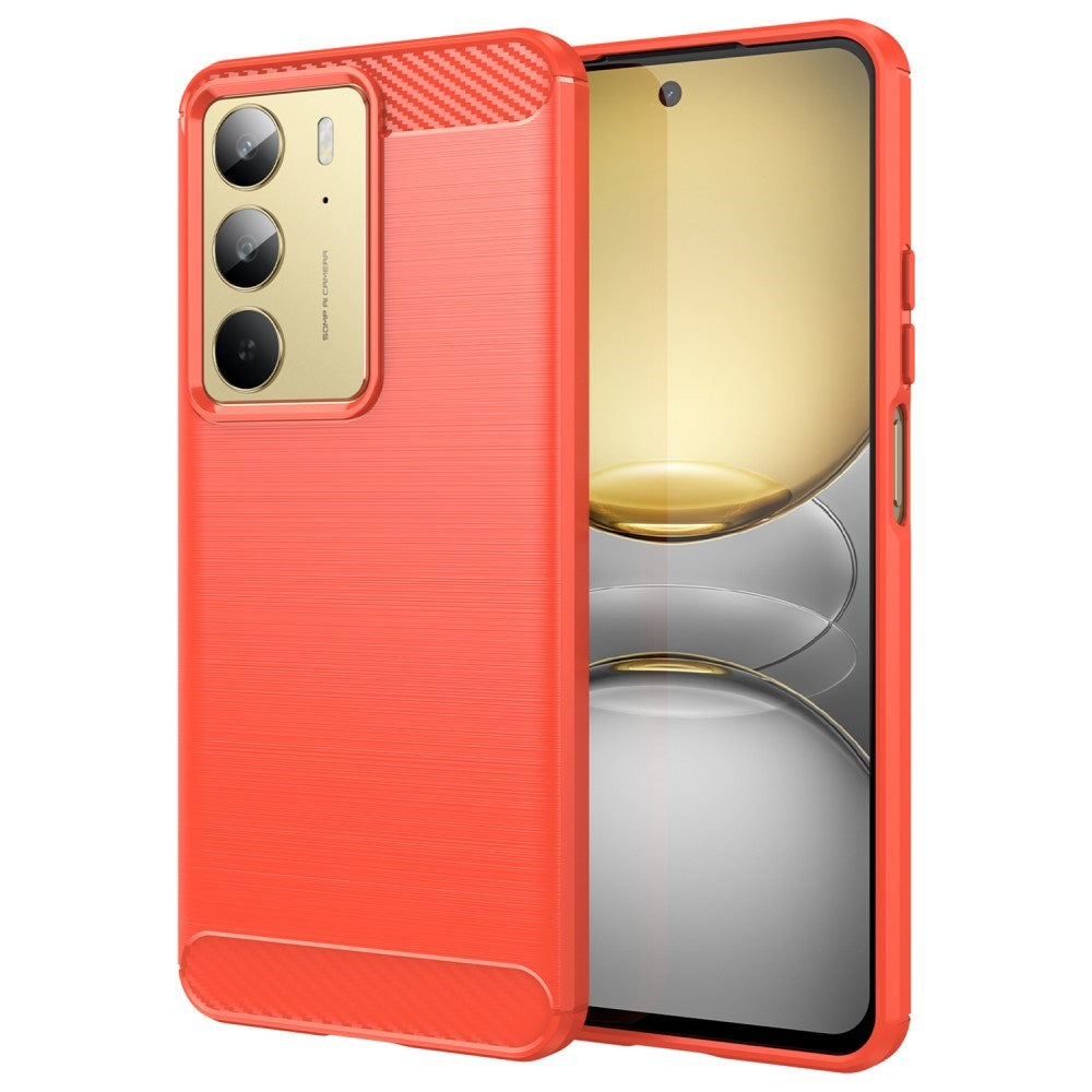 EIDERWOOD Realme C75 Brushed Carbon Fiber Fleksibelt Plast Deksel - Rød