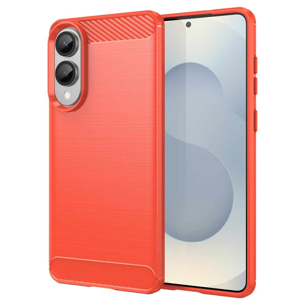 EIDERWOOD Samsung Galaxy S25 Edge Brushed Carbon Fiber Fleksibelt Plast Deksel - Rød