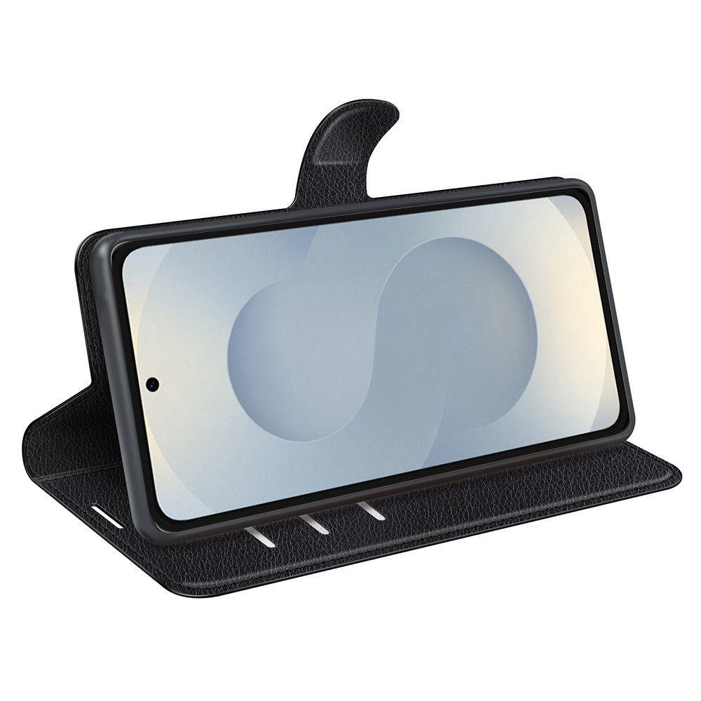 EIDERWOOD Samsung Galaxy S25 Edge Litchi Kunstskinn Flip Deksel med Lommebok - Svart