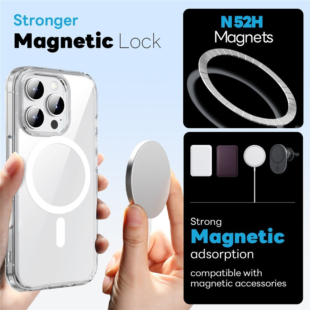 NORTHJO iPhone 16 Pro 360° Beskyttelsessett med Kameralinsebeskyttelse & Skjermbeskyttelse & Hybrid Deksel - MagSafe Kompatibel - Gjennomsiktig