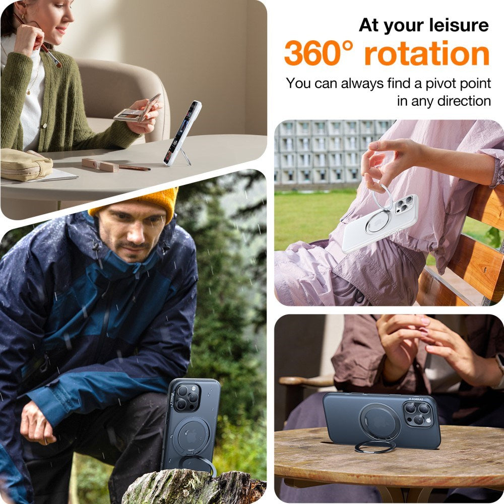 TORRAS iPhone 16e Hybrid Plast Deksel m. Stativ - MagSafe Kompatibel - Svart