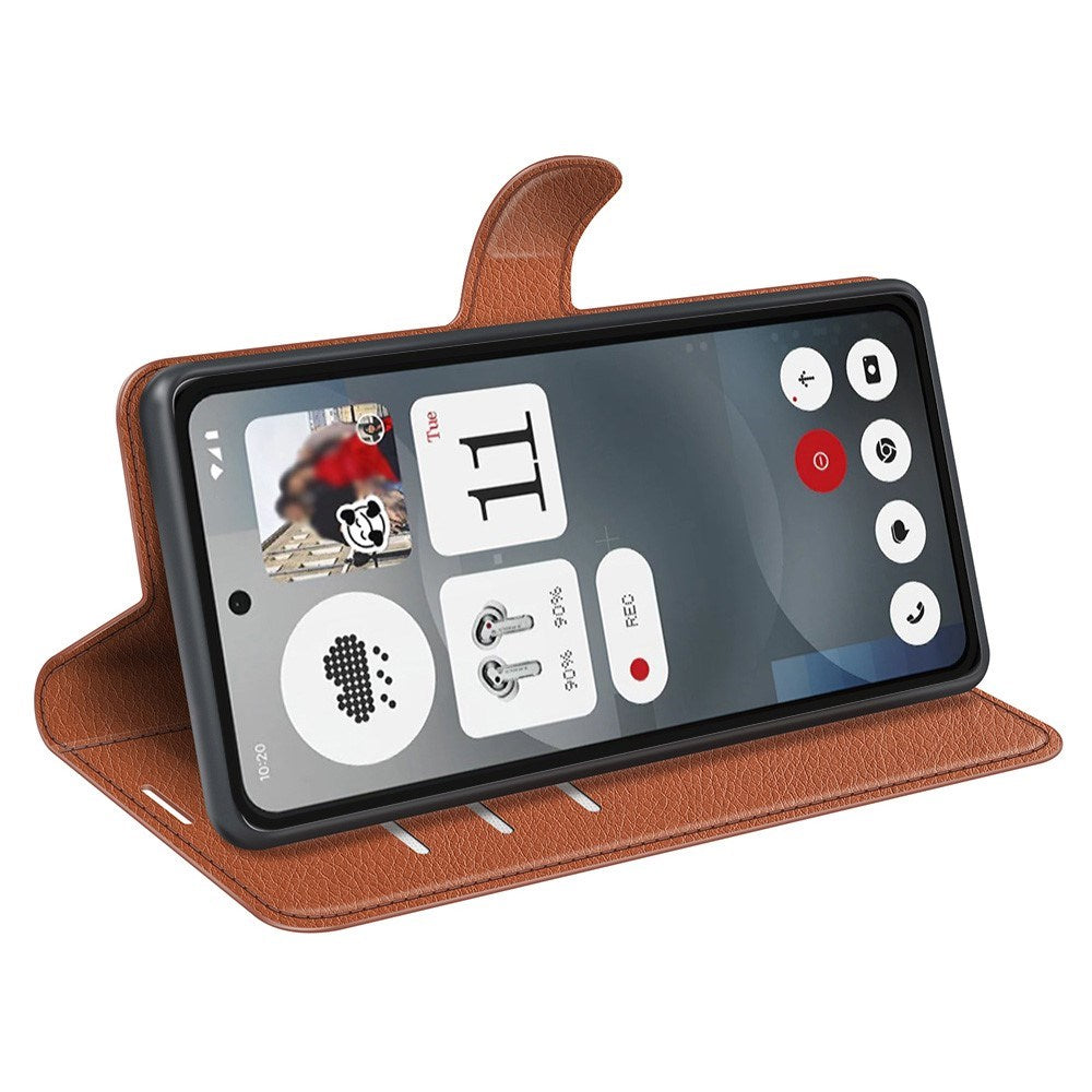 EIDERWOOD Nothing Phone (3a) Kunstskinn Flip Deksel med Kortholder & Ståfunksjon - Brun