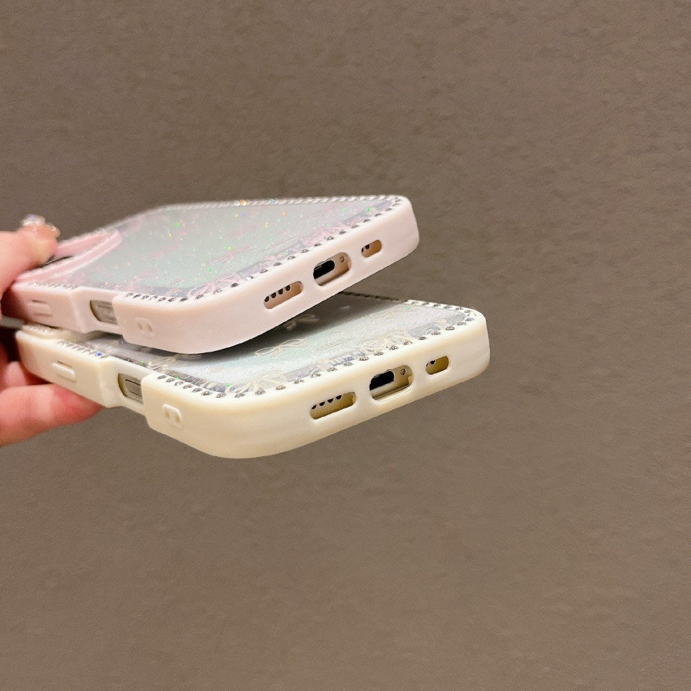 EIDERWOOD iPhone 16 Hybrid Deksel med Sløyfer og Rhinestones - Gjennomsiktig / Rosa