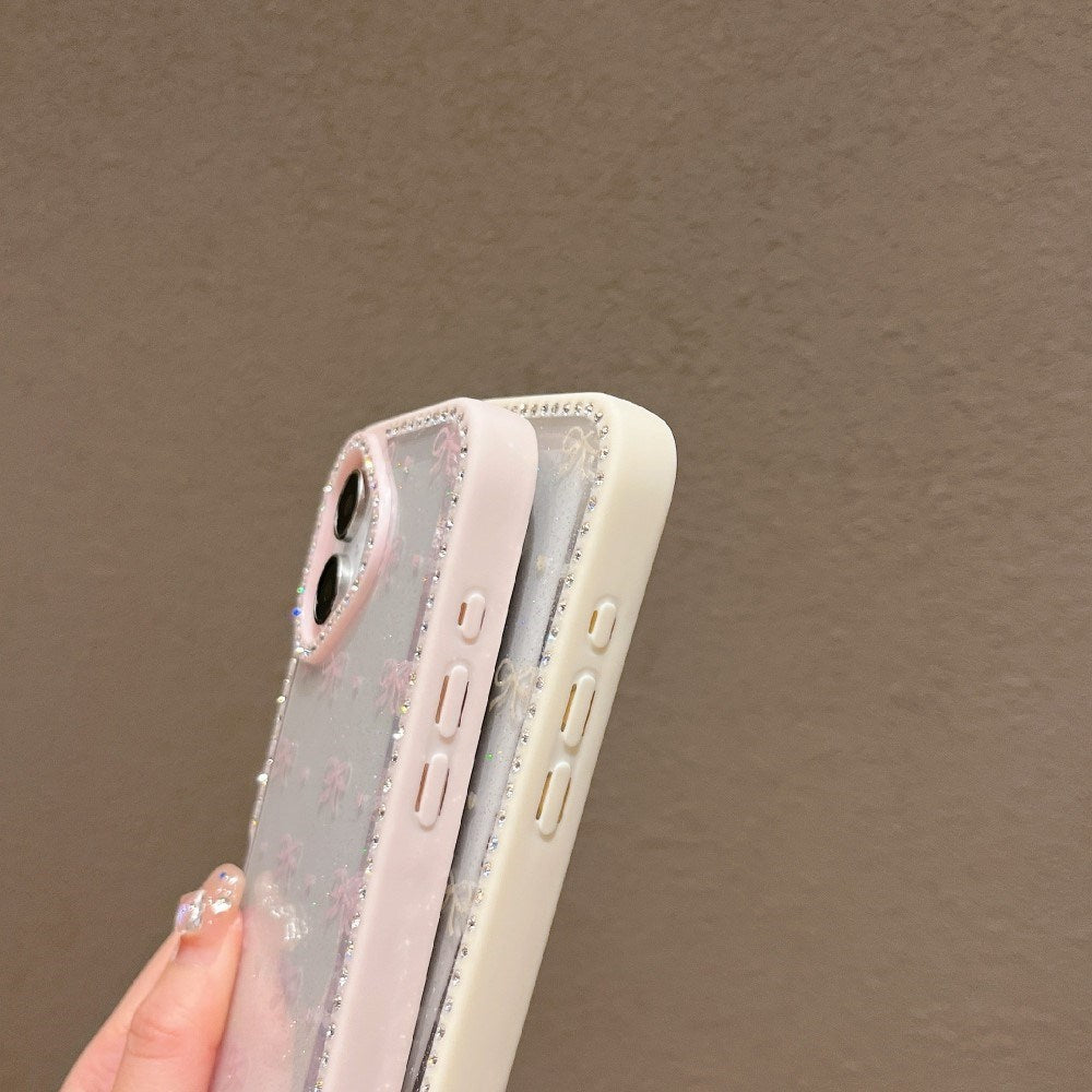 EIDERWOOD iPhone 16 Hybrid Deksel med Sløyfer og Rhinestones - Gjennomsiktig / Hvit