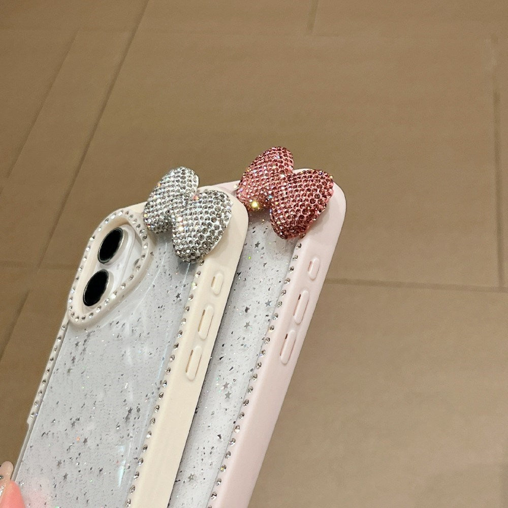 EIDERWOOD iPhone 16 Hybrid Deksel med 3D Sløyfe og Rhinestones - Gjennomsiktig / Lilla