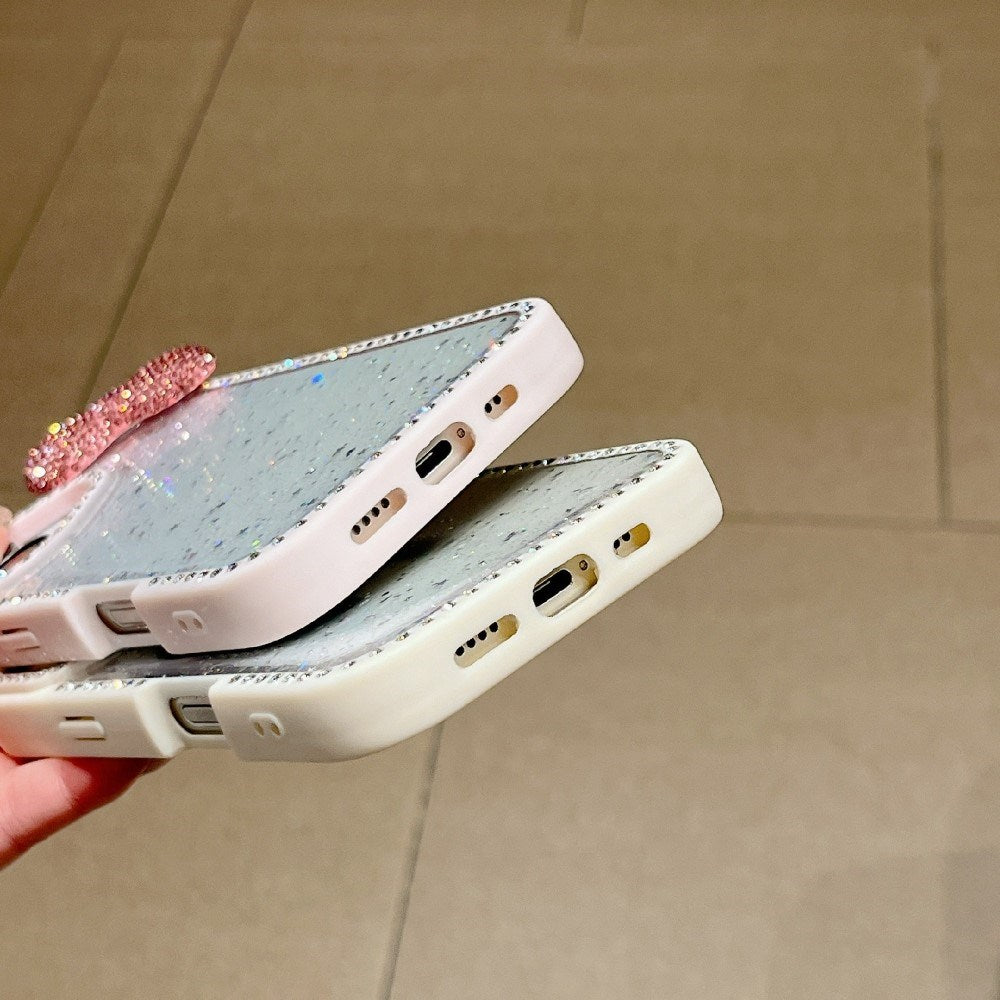 EIDERWOOD iPhone 16 Hybrid Deksel med 3D Sløyfe og Rhinestones - Gjennomsiktig / Lilla