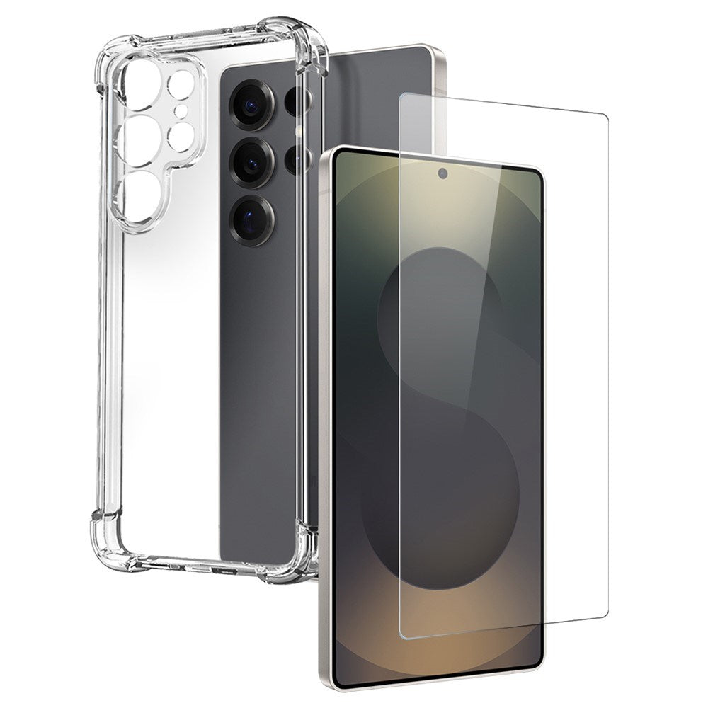 NORTHJO Samsung Galaxy S25 Ultra 2-i-1 Beskyttelsessett med Støtabsorberende Fleksibelt Plast Deksel & Herdet Skjermbeskyttelsesglass - Gjennomsiktig