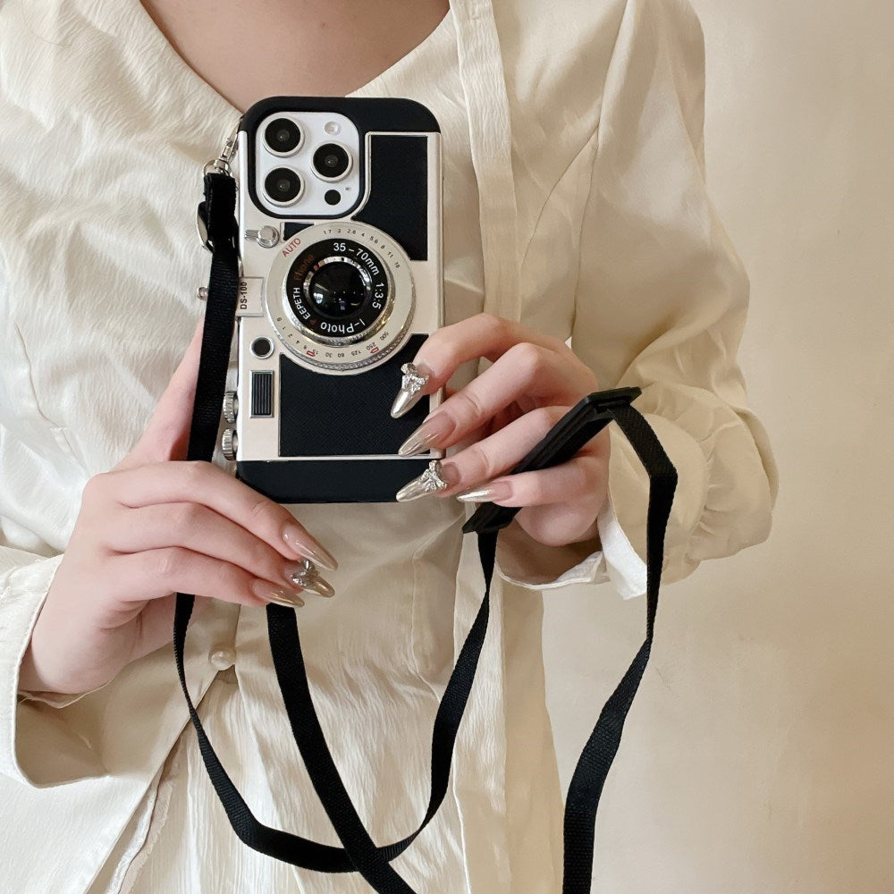 EIDERWOOD iPhone 14 Pro Retro Kamera Deksel med Skulderstropp – Svart