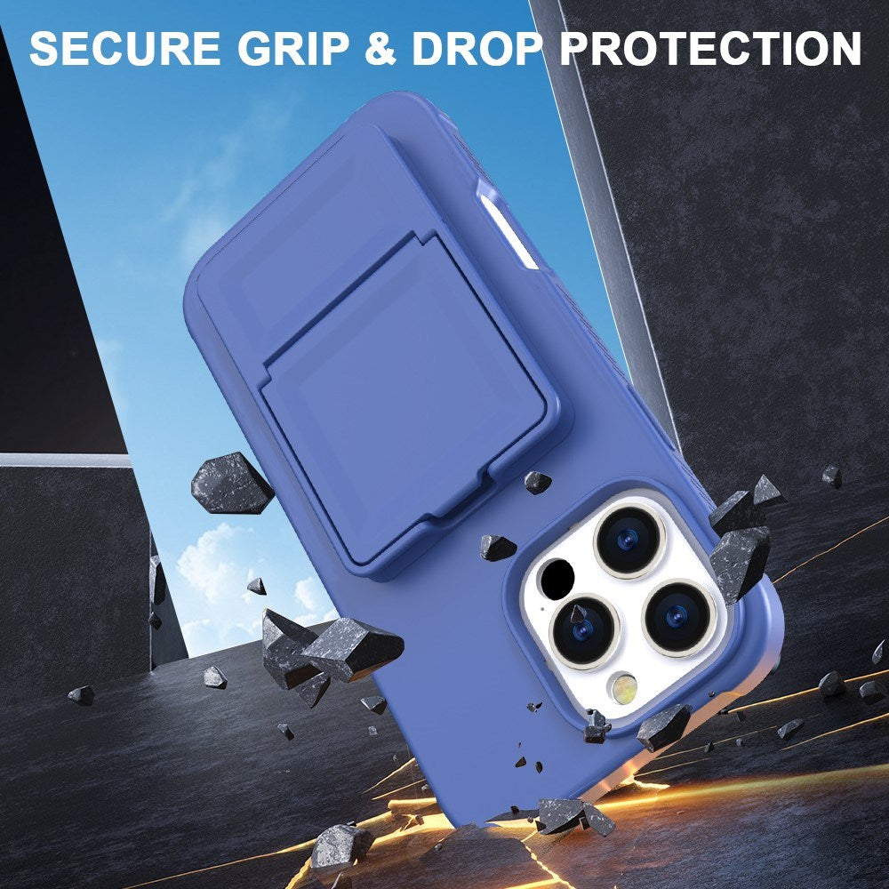 EIDERWOOD iPhone 16 Pro Max Fleksibelt Plast Deksel med Kortholder & Innebygd Speil – Blå