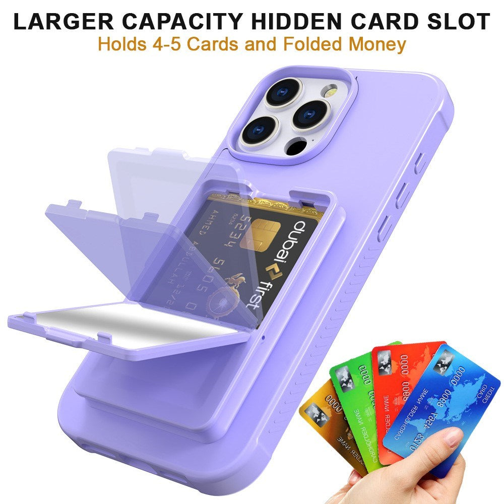 EIDERWOOD iPhone 16 Pro Max Fleksibelt Plast Deksel med Kortholder & Innebygd Speil – Lilla