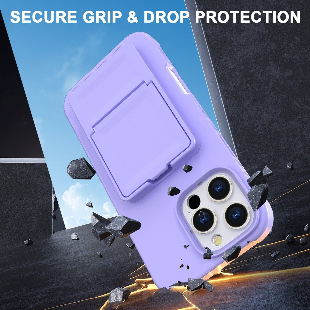 EIDERWOOD iPhone 16 Pro Max Fleksibelt Plast Deksel med Kortholder & Innebygd Speil – Lilla