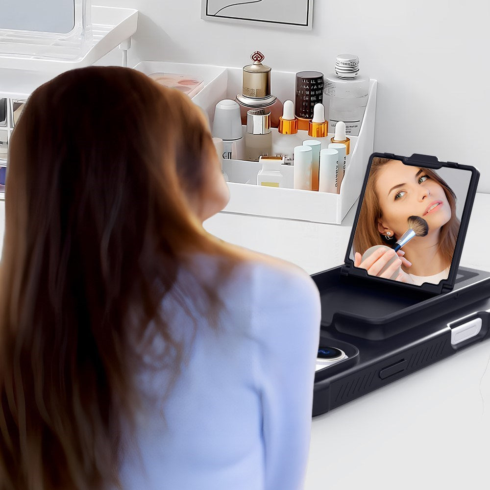 EIDERWOOD iPhone 16 Pro Max Fleksibelt Plast Deksel med Kortholder & Innebygd Speil – Svart