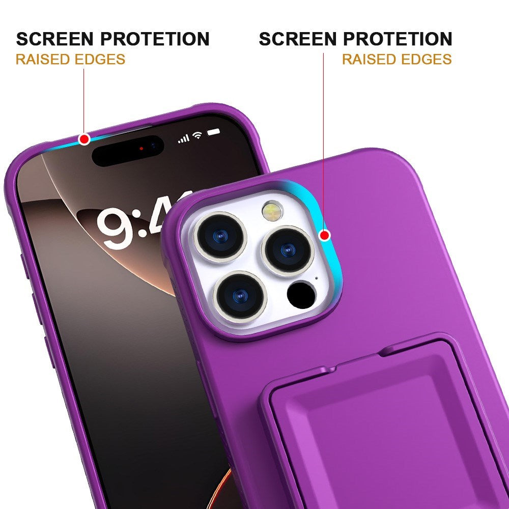 EIDERWOOD iPhone 16 Pro Fleksibelt Plast Deksel med Kortholder & Innebygd Speil – Mørk Lilla