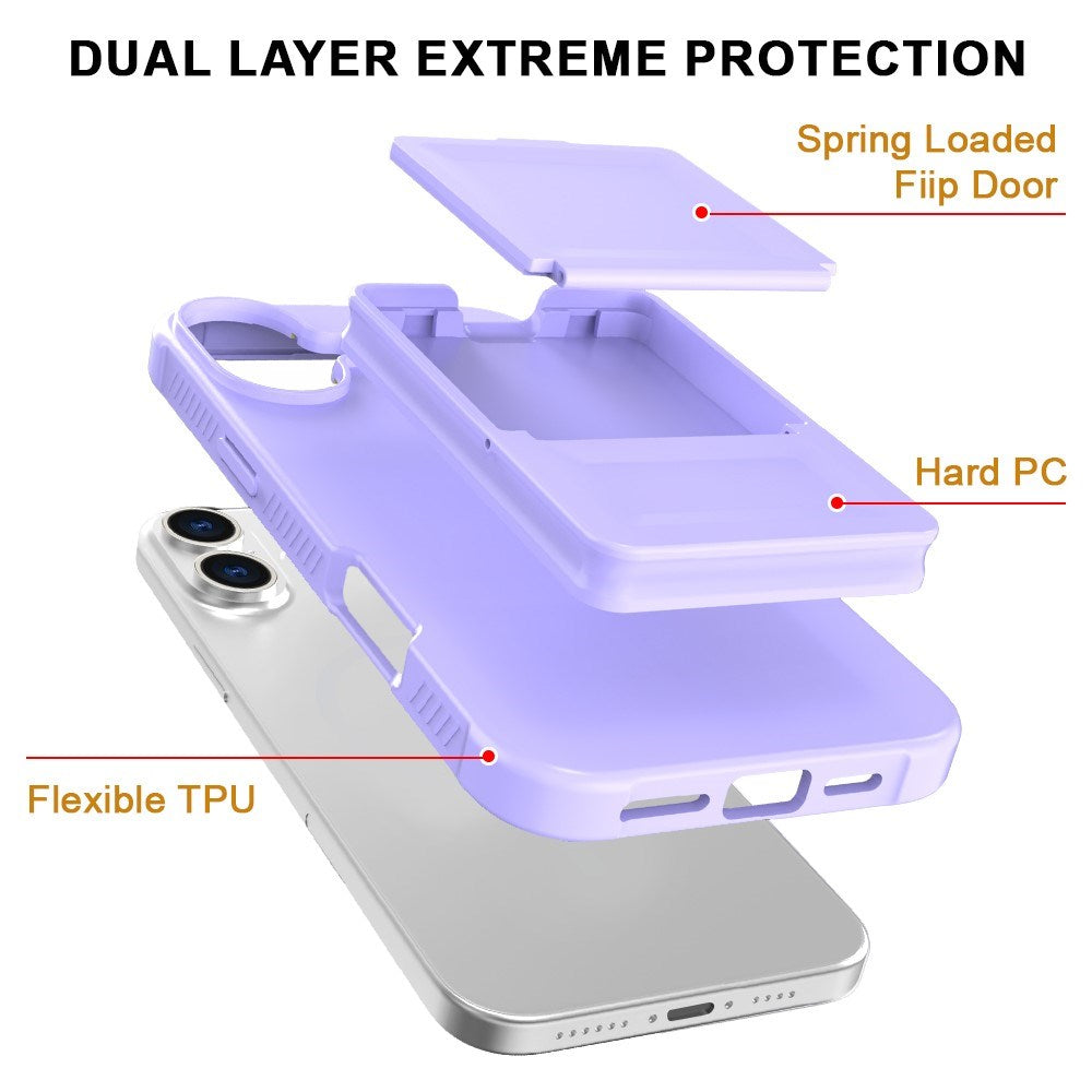 EIDERWOOD iPhone 16 Plus Fleksibelt Plast Deksel med Kortholder & Innebygd Speil – Lilla
