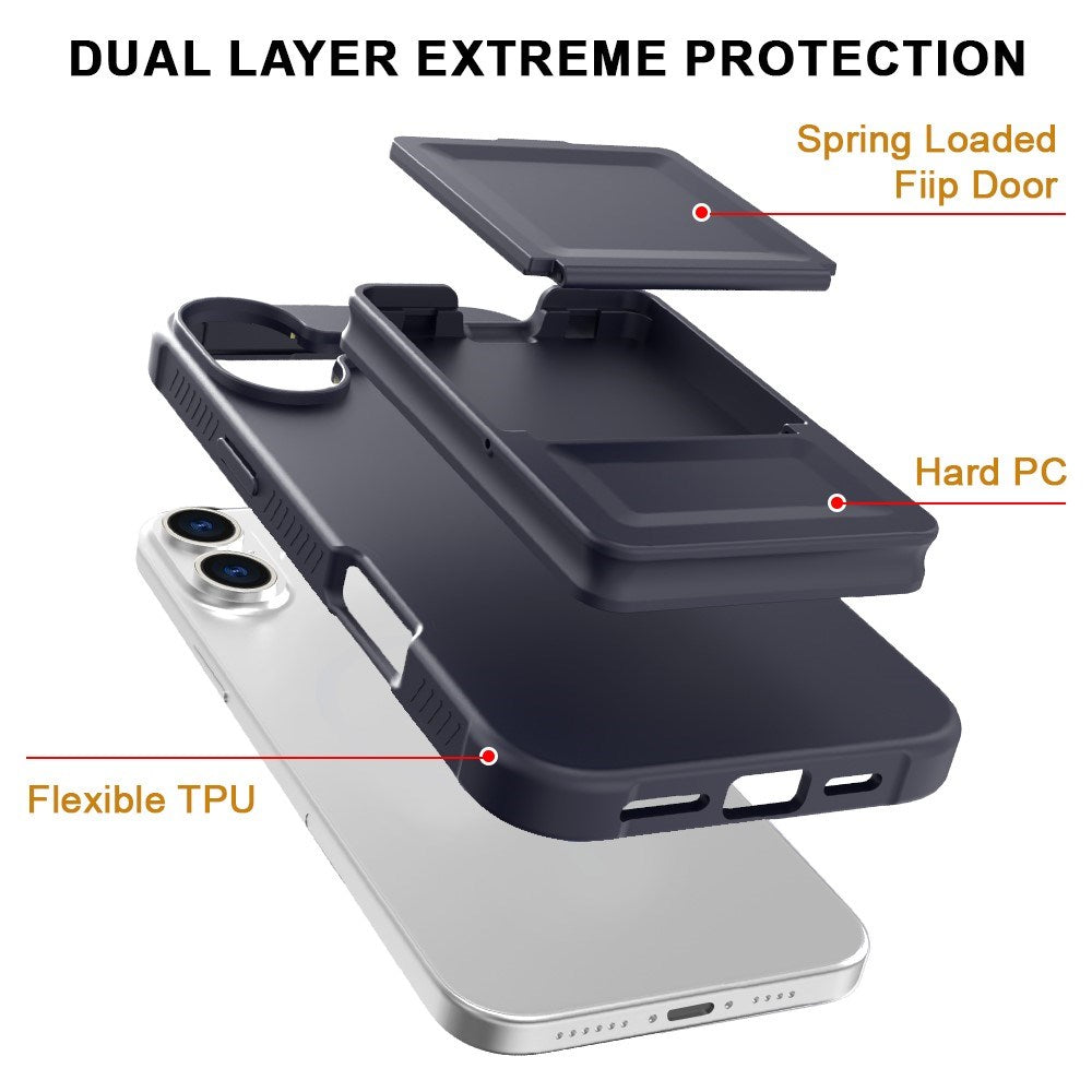 EIDERWOOD iPhone 16 Fleksibelt Plast Deksel med Kortholder & Innebygd Speil – Svart