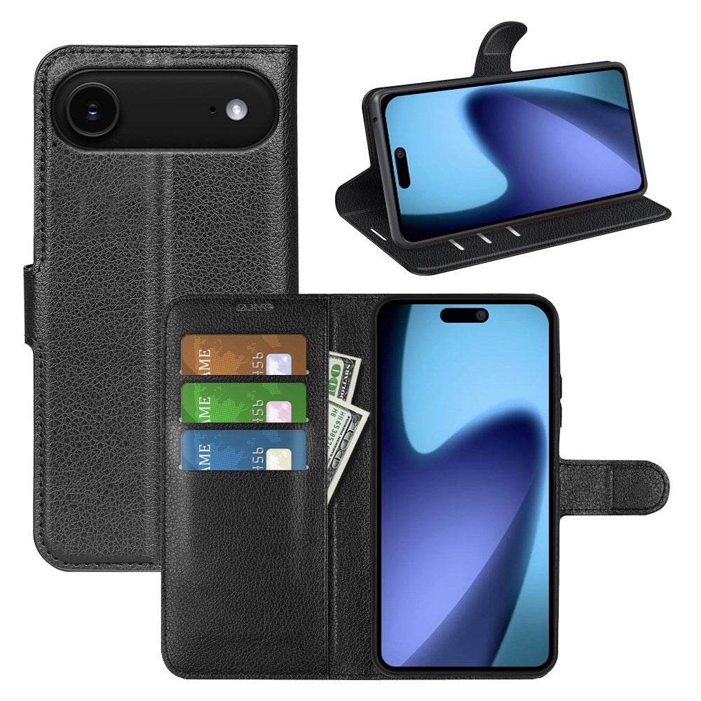 EIDERWOOD iPhone Air Litchi Flip Deksel med Innebygd Kortholder & Stativfunksjon – Svart