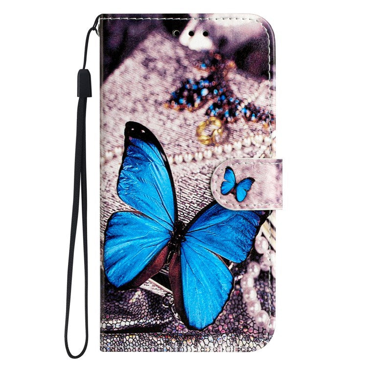 EIDERWOOD iPhone 17 Pro Kunstskinn Flip Deksel med Lommebok & Stropp – Blå Sommerfugl