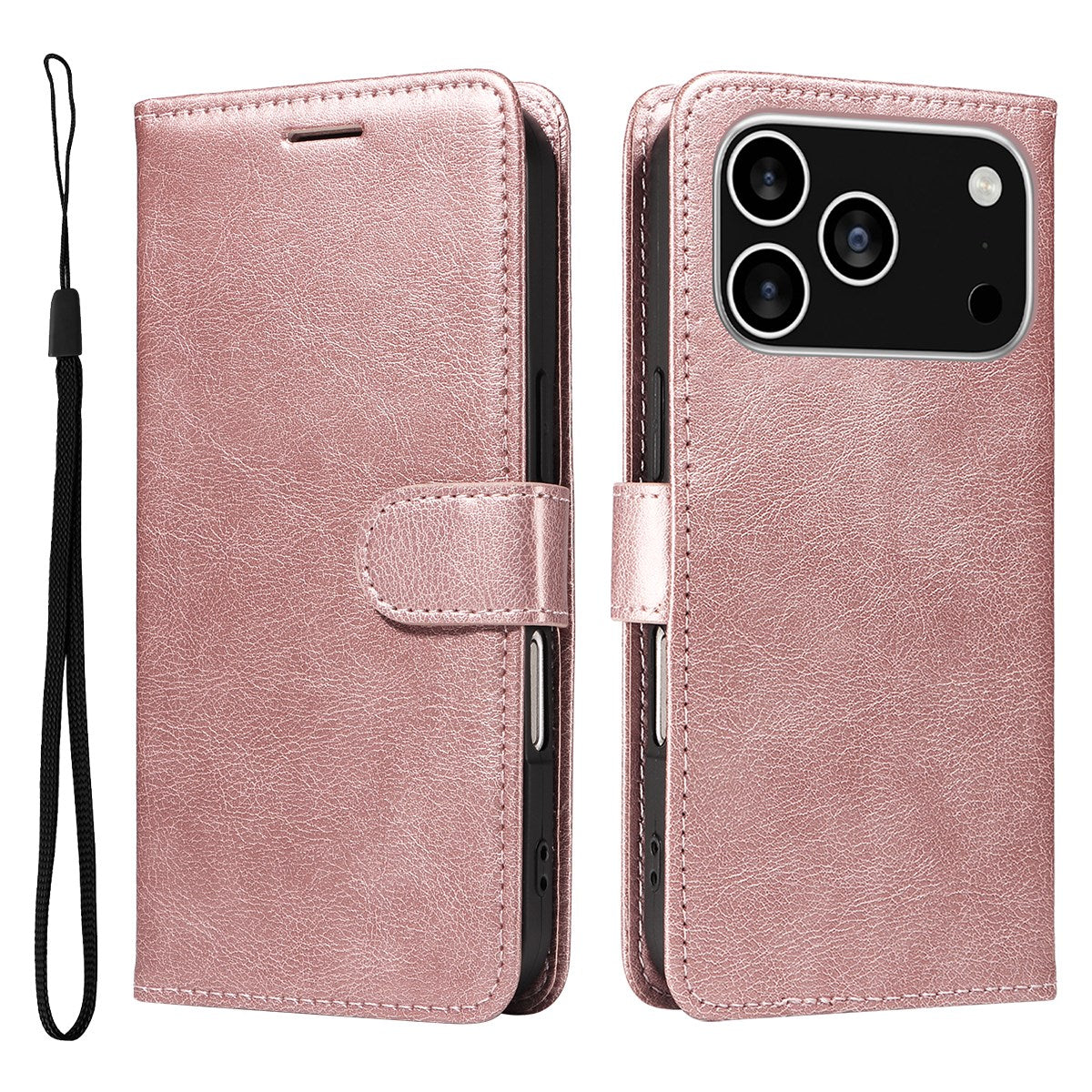 EIDERWOOD iPhone 17 Pro Deksel i Kunstskinn med Lommebok & Stropp - Rose Gold