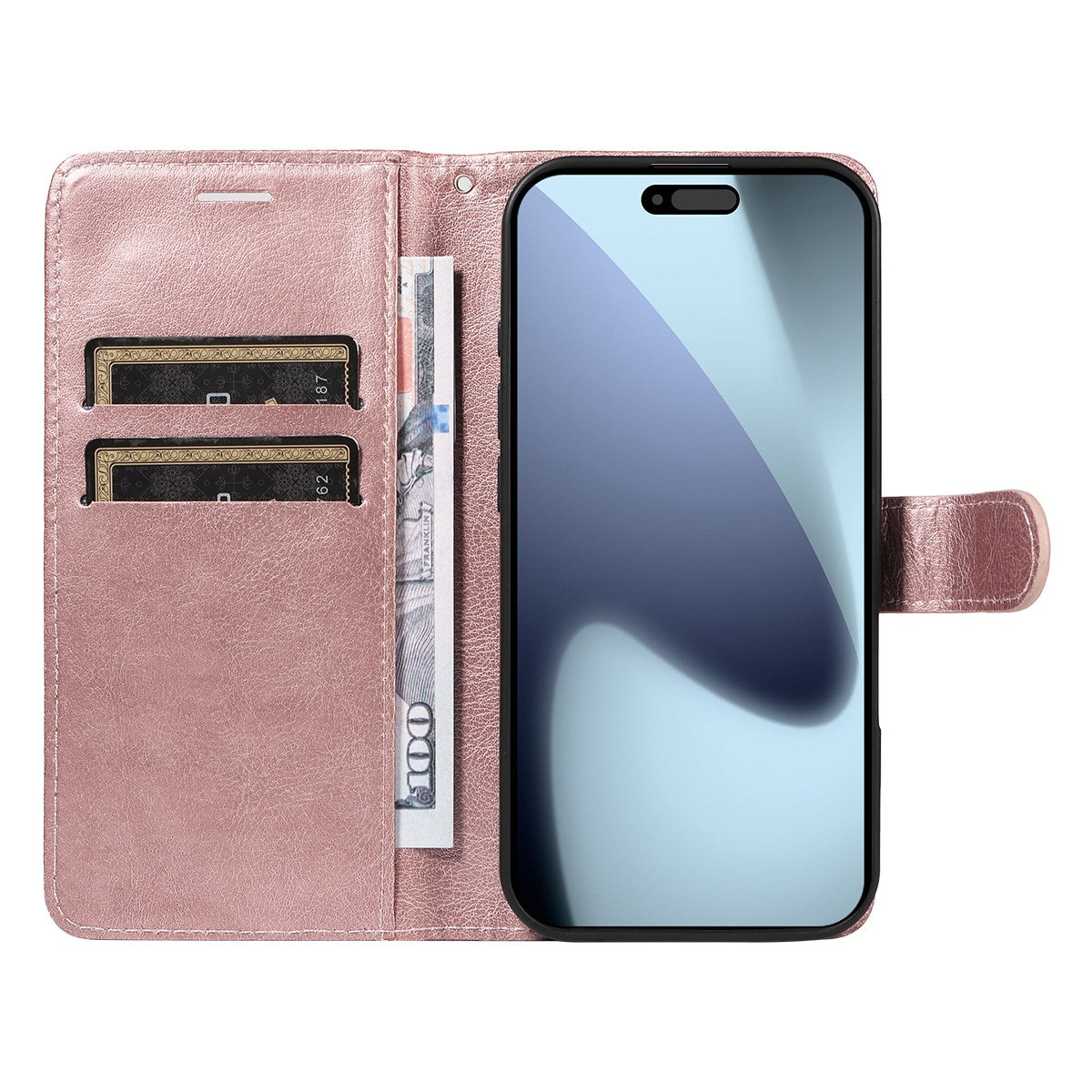 EIDERWOOD iPhone 17 Pro Deksel i Kunstskinn med Lommebok & Stropp - Rose Gold