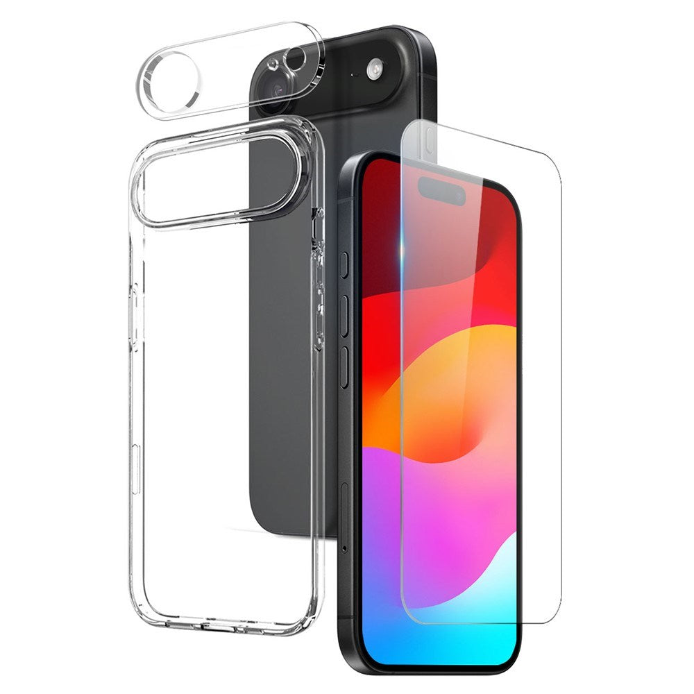 NORTHJO iPhone Air 3-i-1 Beskyttelsessett m. Fleksibelt Plast Deksel / Herdet Skjermbeskyttelsesglass / Kameralinsebeskytterglass - Gjennomsiktig