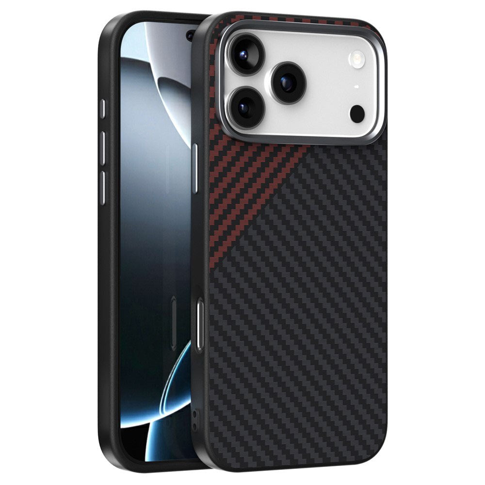 iPhone 18 Pro / 17 Pro ABEEL Hybrid Deksel med Karbonfibertekstur - MagSafe Kompatibel - Svart / Rød