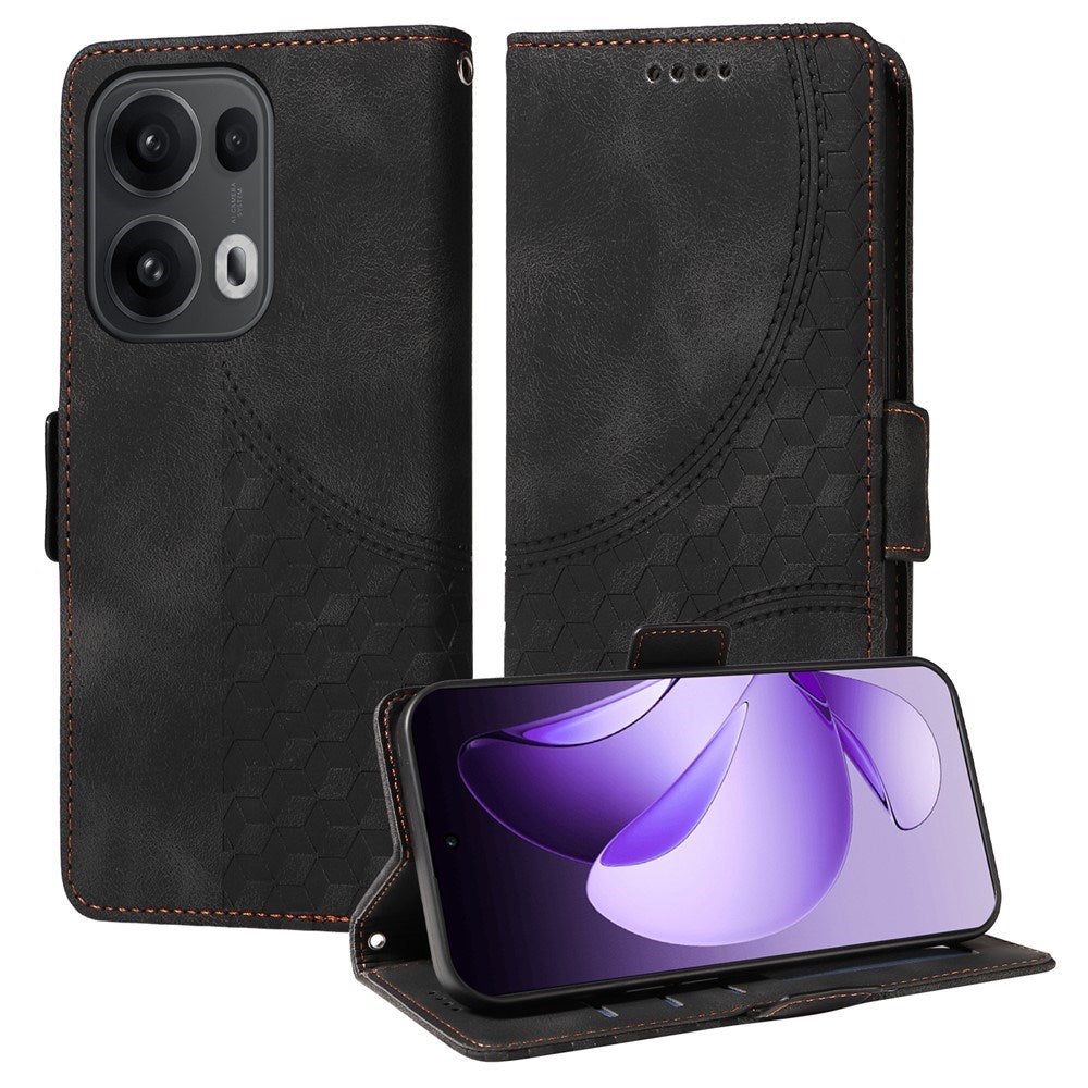Oppo Reno14 Pro (5G) / Reno13 Pro (5G) Kunstskinn Flip Deksel med Trykk - Svart